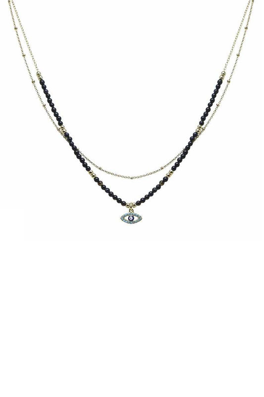 2 Layered Metal Seed Bead Evil Eye Pendant Necklace - Kreative Passions