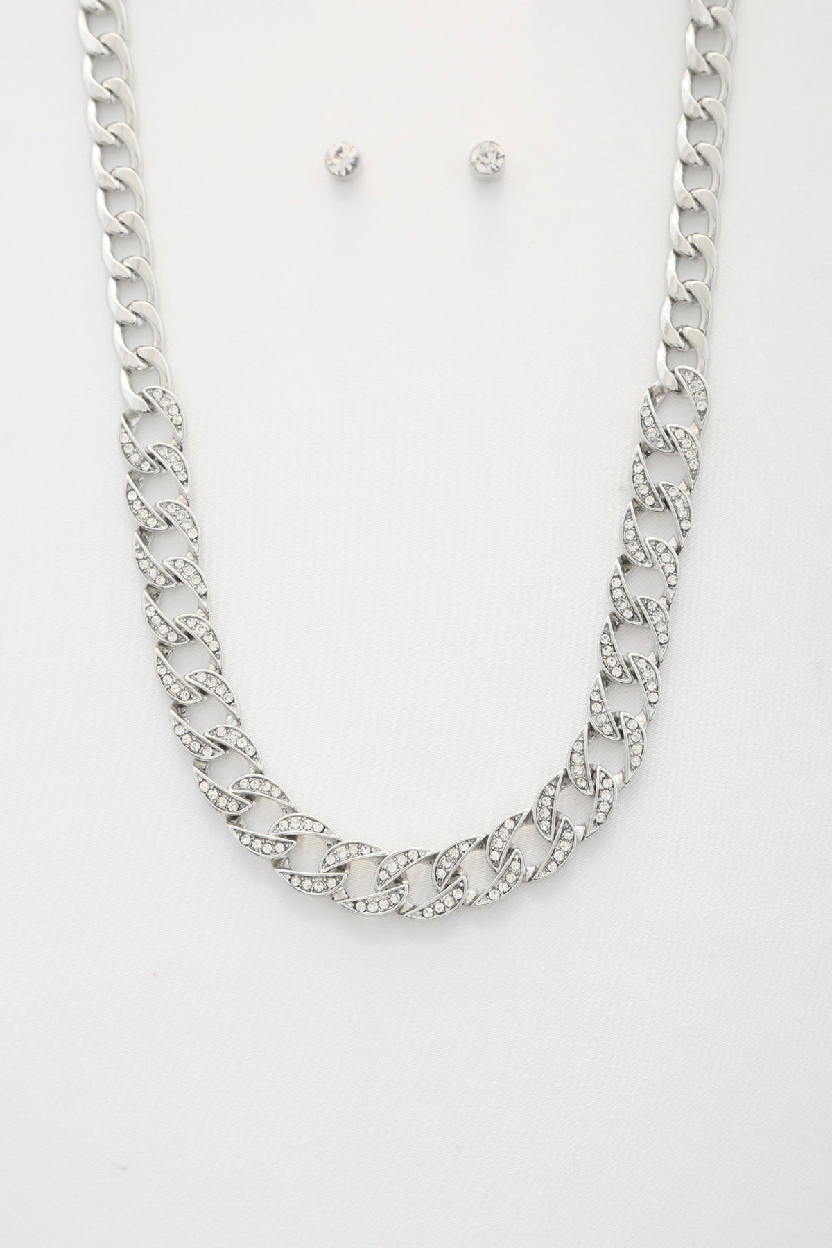 Curb Link Crystal Metal Necklace