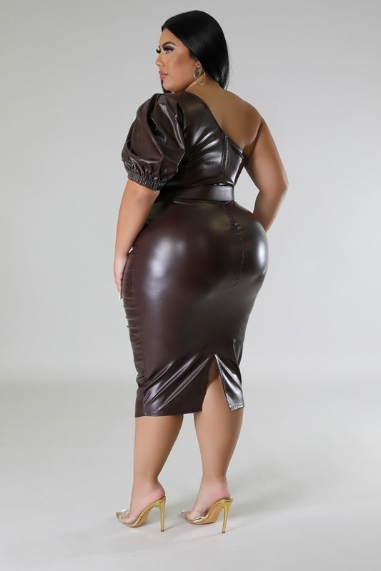 Plus size Faux Leather Semi-stretch Dress