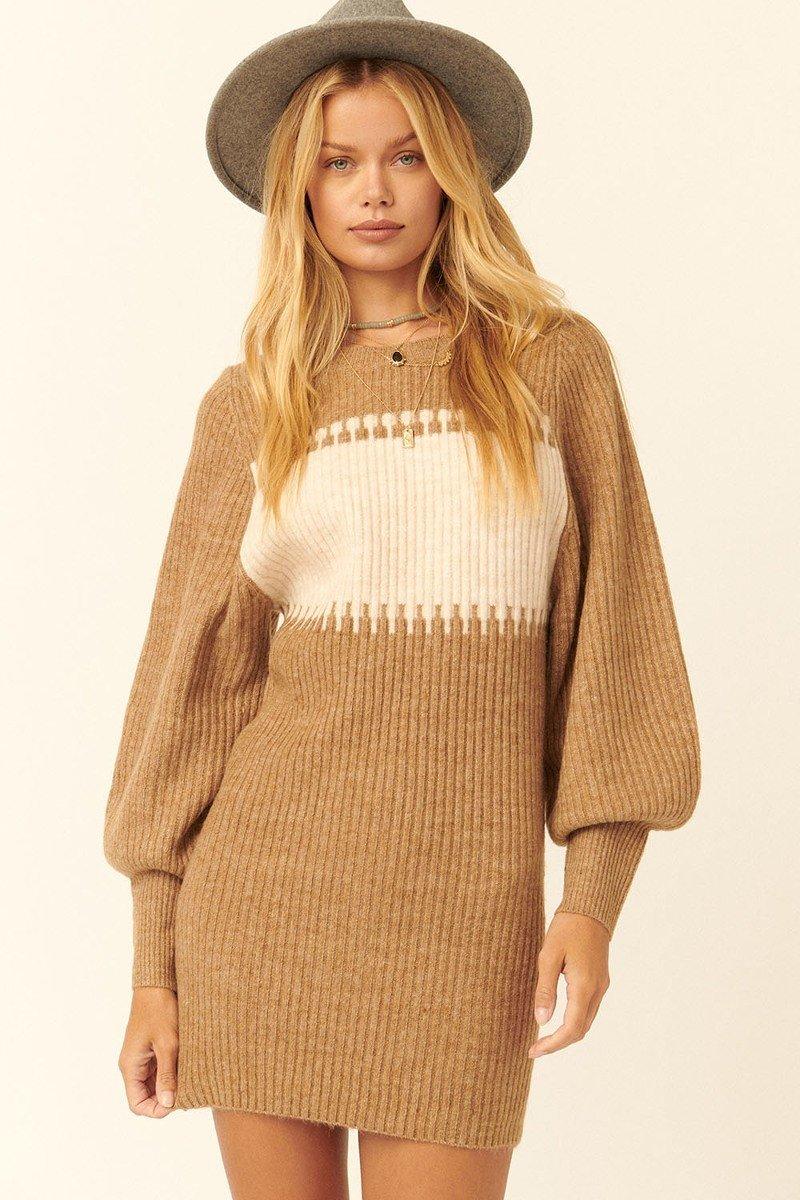A Ribbed Knit Sweater Mini Dress - Kreative Passions