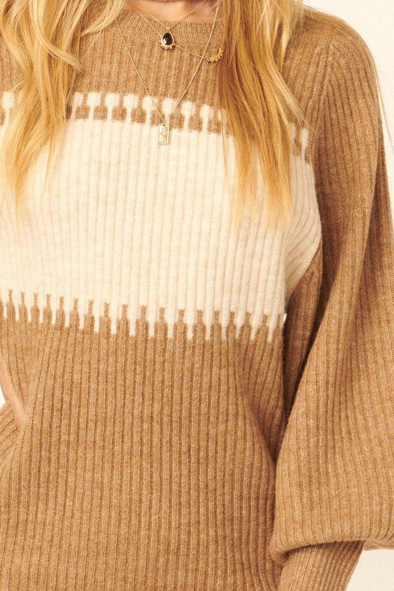 A Ribbed Knit Sweater Mini Dress - Kreative Passions