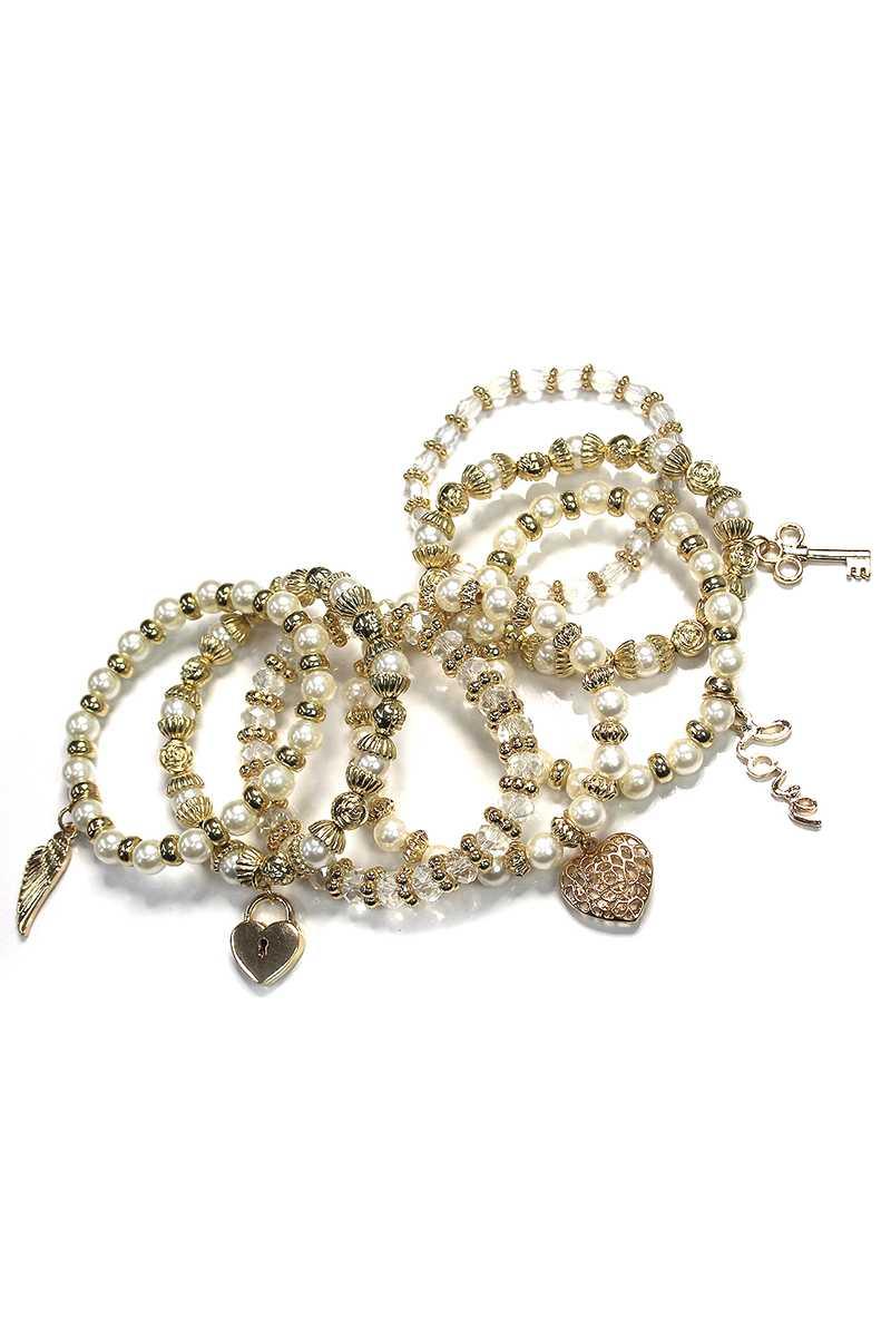 Crystal Pearl Ball Bead Stretch Bracelet Set - Kreative Passions