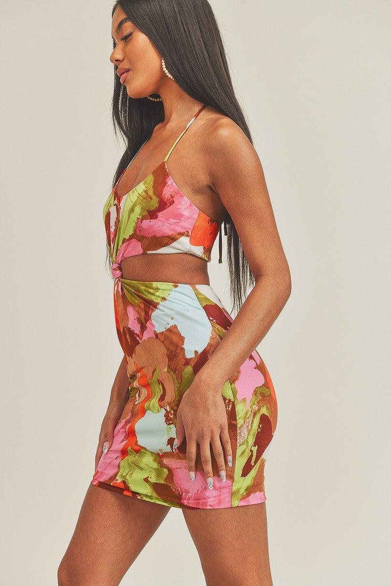 Cut Out Tie Back Halter Dress - Kreative Passions