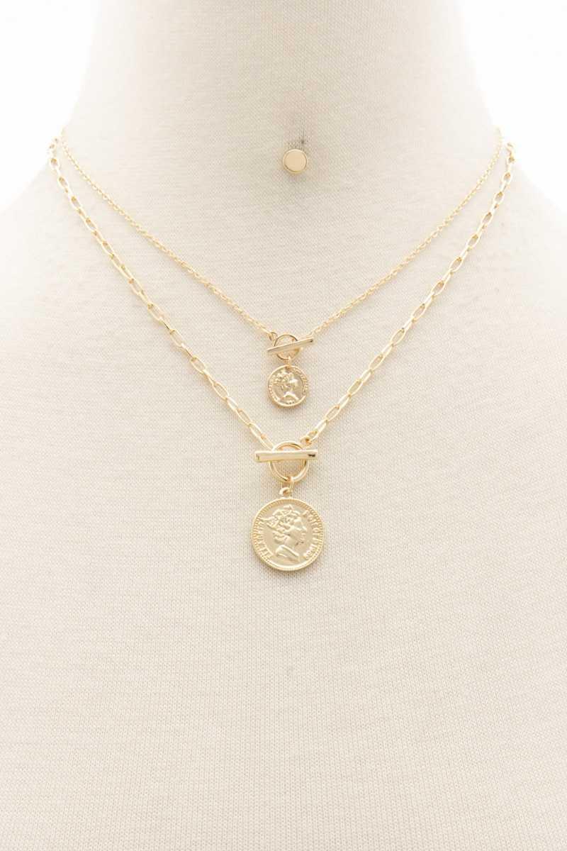 Double Coin Toggle Clasp Layered Necklace - Kreative Passions