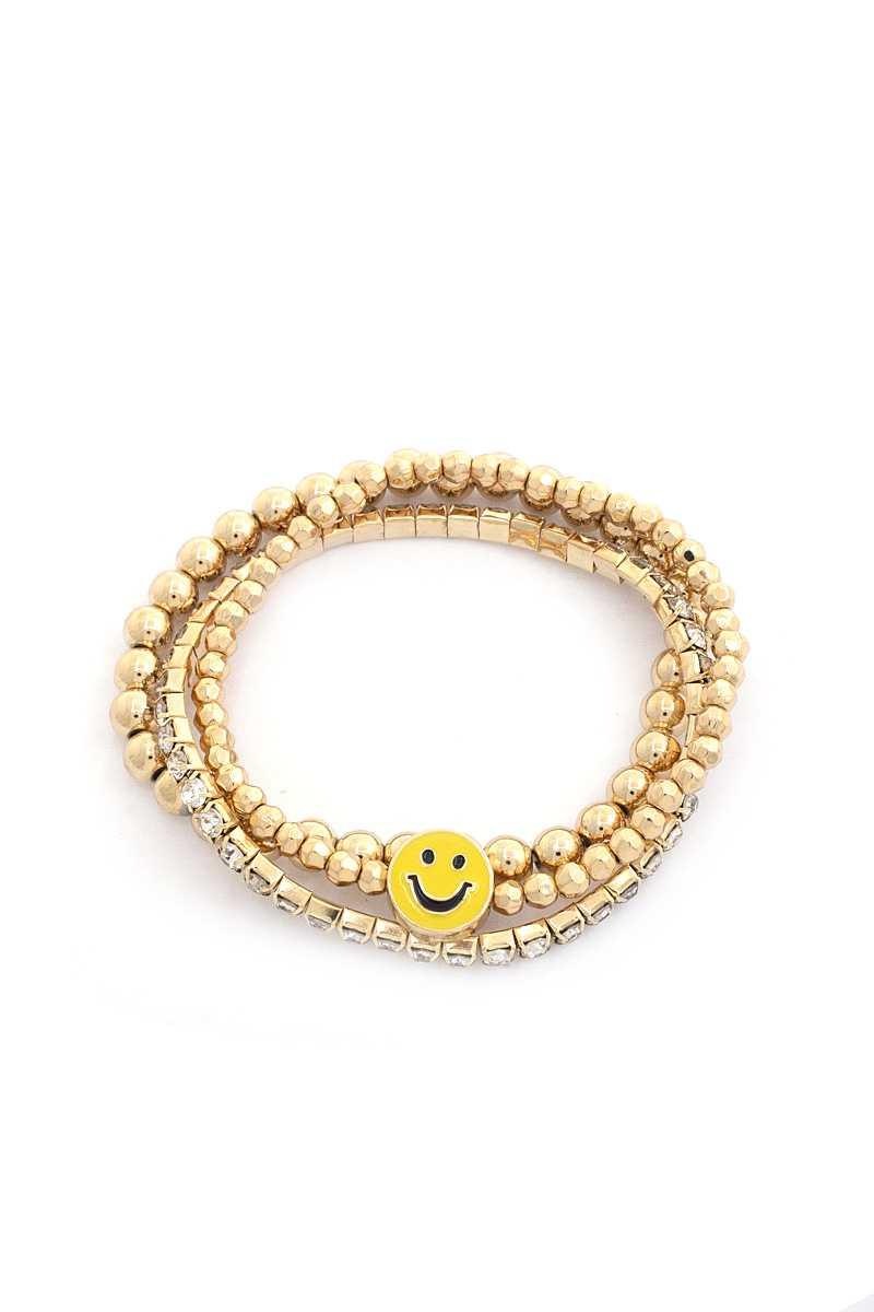 Enamel Happy Face Charm Rhinestone Ball Bead Bracelet Set - Kreative Passions