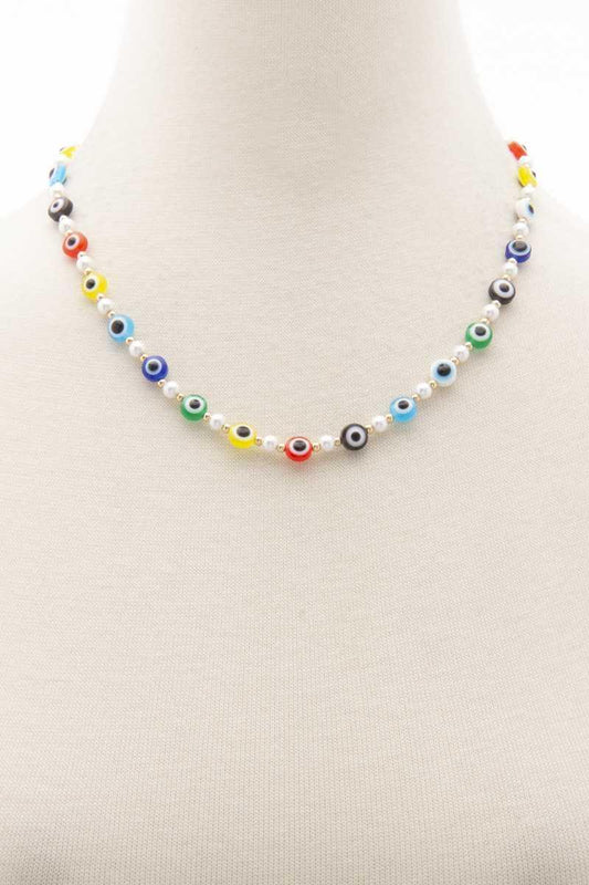 Evil Eye Pearl Bead Necklace - Kreative Passions