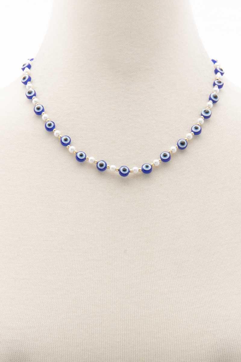 Evil Eye Pearl Bead Necklace - Kreative Passions
