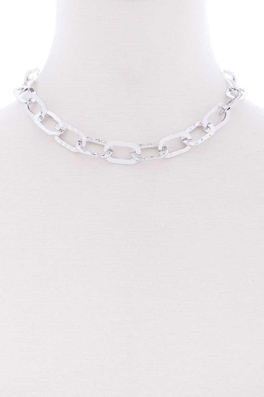 Flat Metal Chain Short Necklace - Kreative Passions