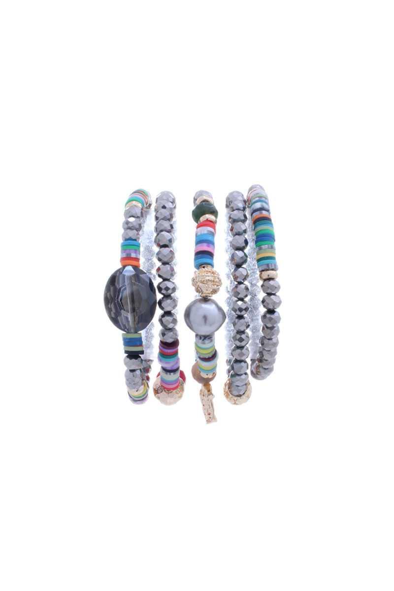 Glass Bead Multi Color Stretch Multi Bracelet - Kreative Passions