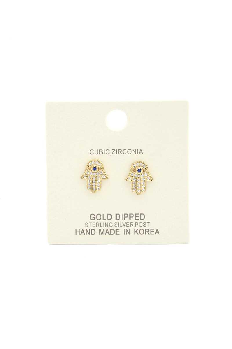 Hamsa Hand Cubic Zirconia Gold Dipped Earring - Kreative Passions