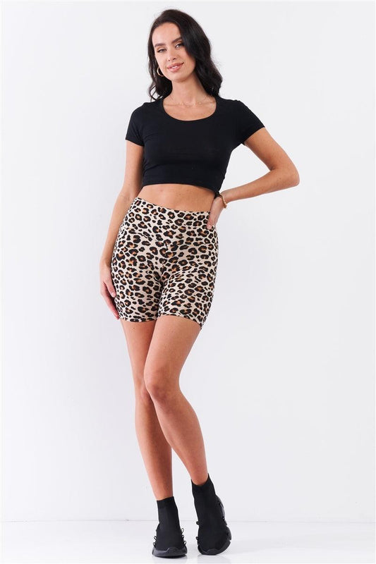 Leopard Print High Waisted Fitted Yoga Biker Shorts - Kreative Passions