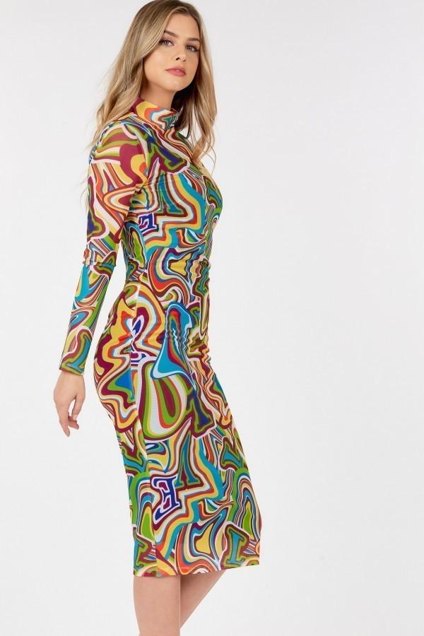 Long Sleeve Dress With Letter Print - Kreative Passions
