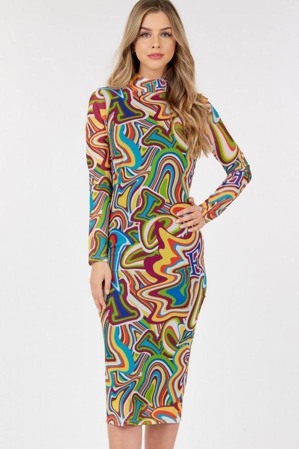 Long Sleeve Dress With Letter Print - Kreative Passions