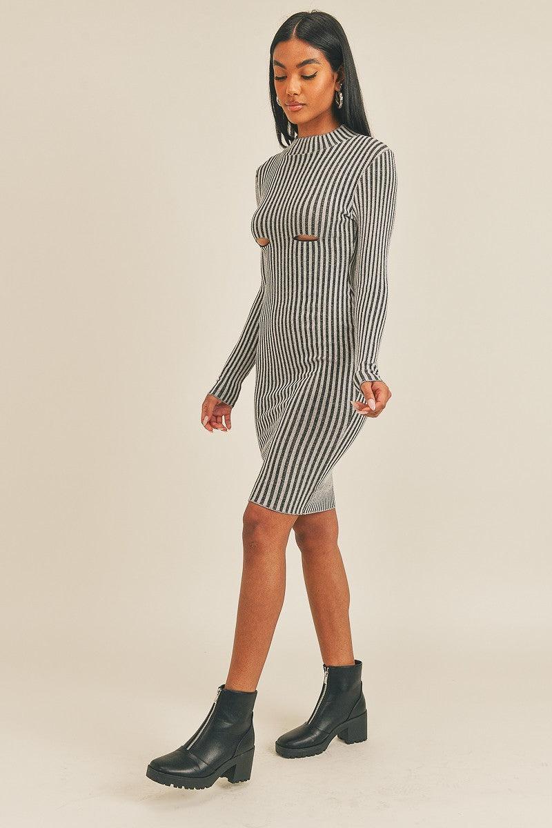 Long Sleeve Stripe Print Midi Dress - Kreative Passions