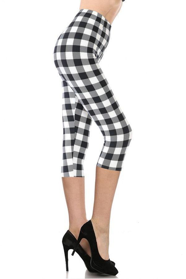 Multi-color Print, Cropped Capri Leggings In A Fitted Style With A Banded High Waist - Kreative Passions