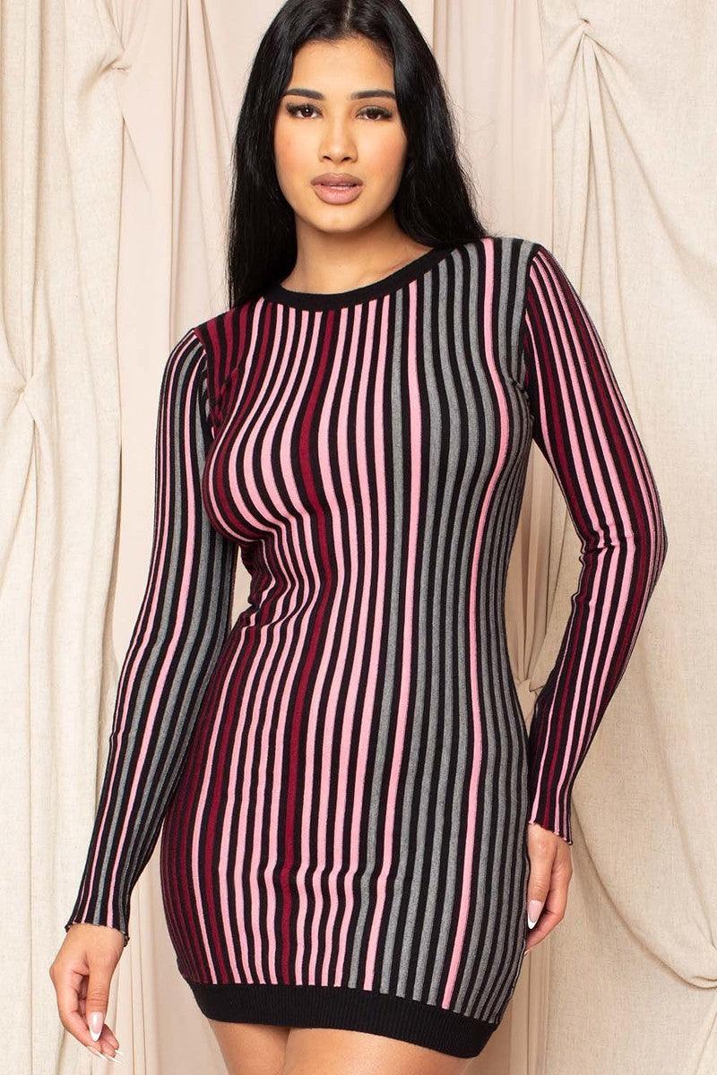 Multi-color Striped Ribbed Dress - Kreative Passions