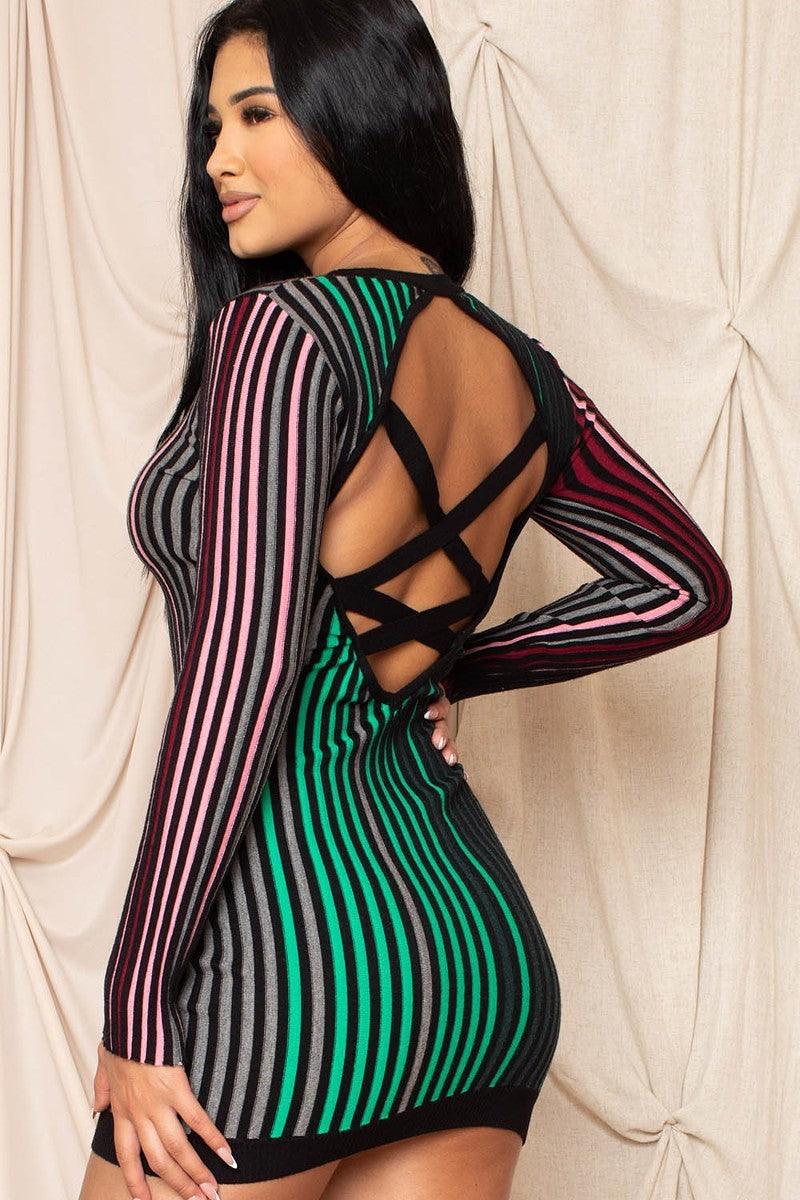 Multi-color Striped Ribbed Dress - Kreative Passions