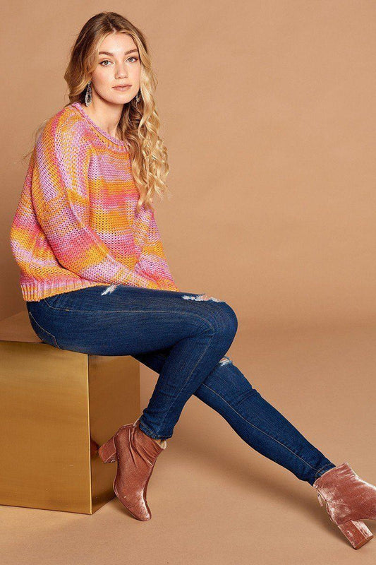 Multi-color Thread Striped Knit Sweater - Kreative Passions