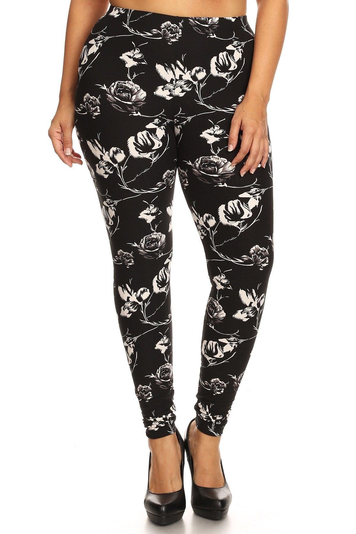 Plus Size Abstract Print, Full Length Leggings In A Slim Fitting Style With A Banded High Waist - Kreative Passions
