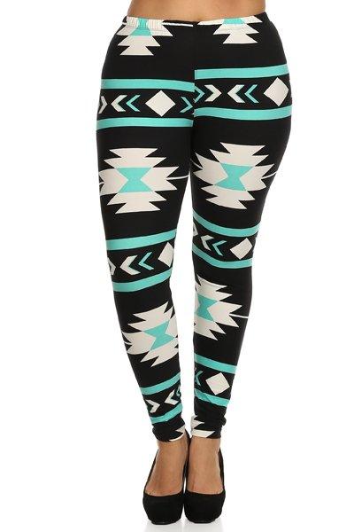Plus Size Aztec Print, High Waisted, Full Length, Leggings. - Kreative Passions
