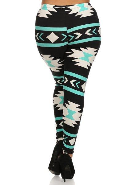 Plus Size Aztec Print, High Waisted, Full Length, Leggings. - Kreative Passions