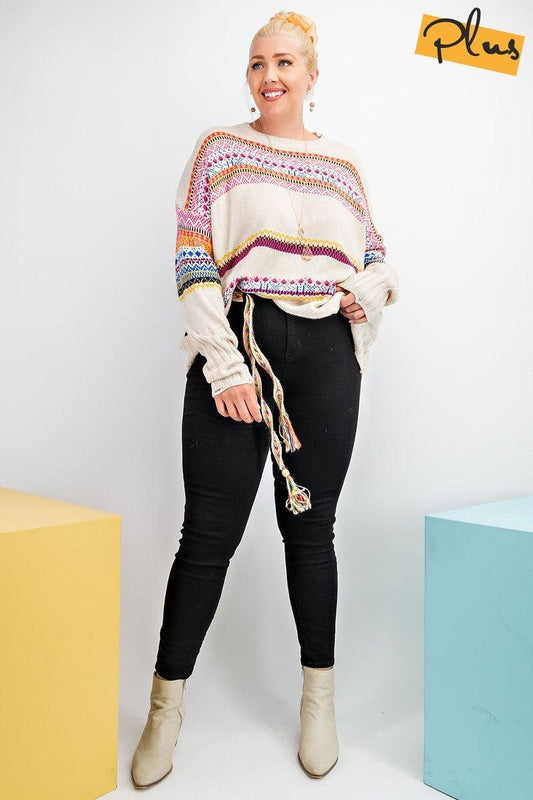 Plus Size Boho Patterned Knitted Sweater Pullover - Kreative Passions