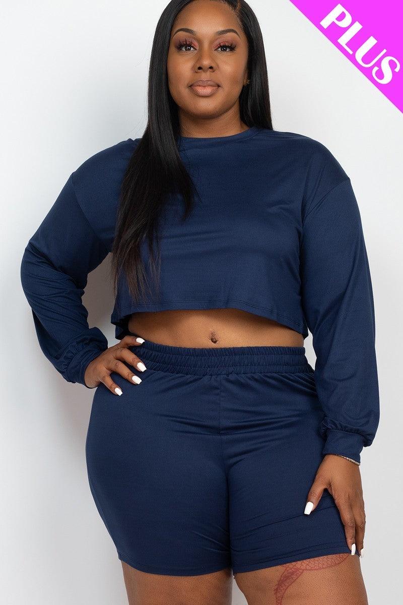 Plus Size Cozy Crop Top And Shorts Set - Kreative Passions
