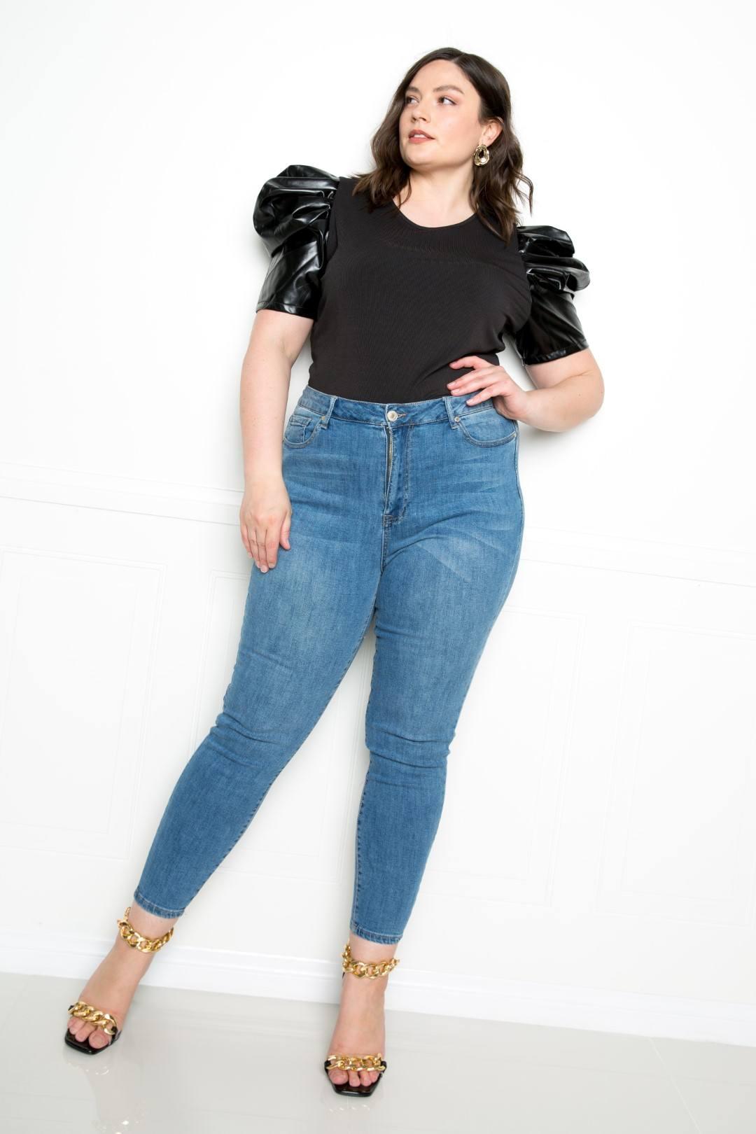 Plus size Faux Leather Puff Sleeve Top - Kreative Passions