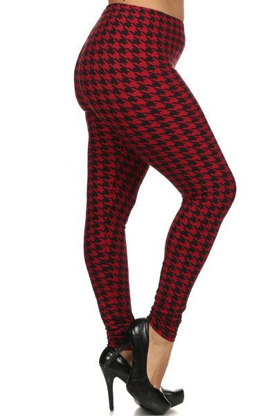 Plus Size Houndstooth Print, High Waisted, Full Length, Leggings. - Kreative Passions