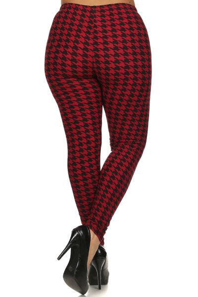Plus Size Houndstooth Print, High Waisted, Full Length, Leggings. - Kreative Passions