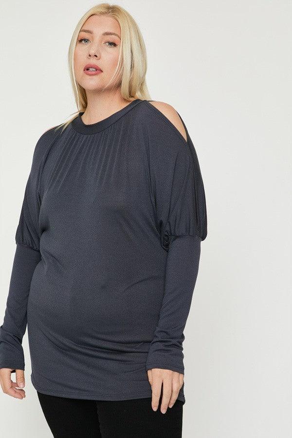 Plus size Long Sleeves Solid Top - Kreative Passions