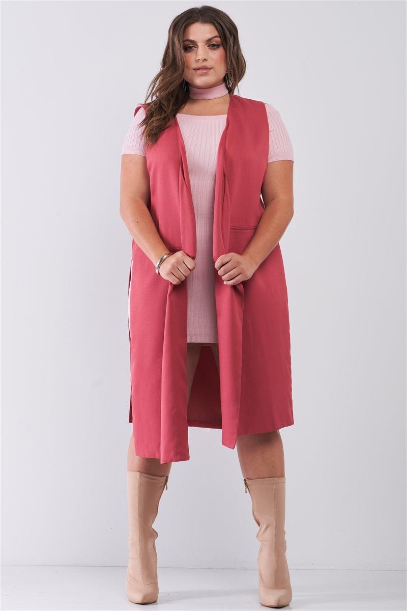 Plus Size Open Front And Side Sleeveless Long Vest Top - Kreative Passions