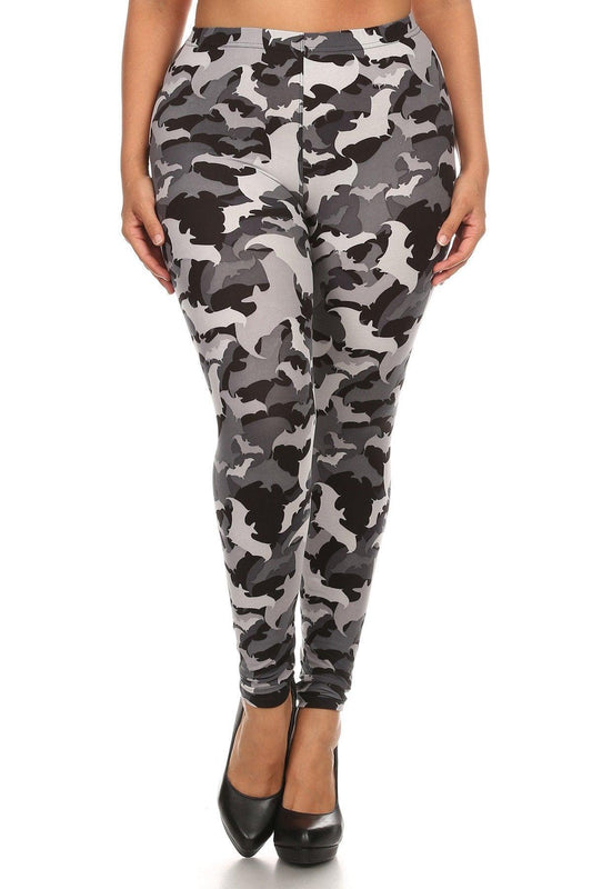 Plus Size Print, Full Length Leggings In A Slim Fitting Style With A Banded High Waist. - Kreative Passions