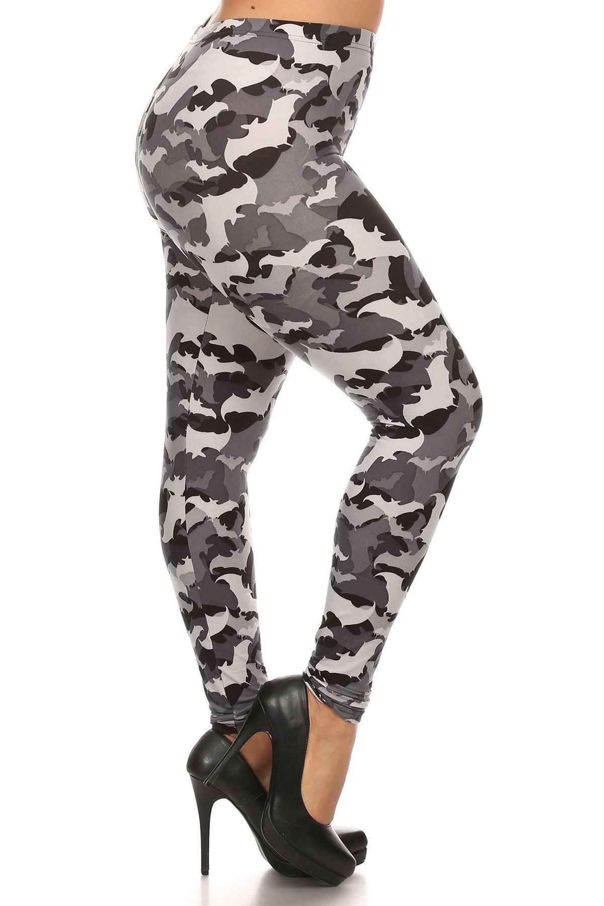 Plus Size Print, Full Length Leggings In A Slim Fitting Style With A Banded High Waist. - Kreative Passions