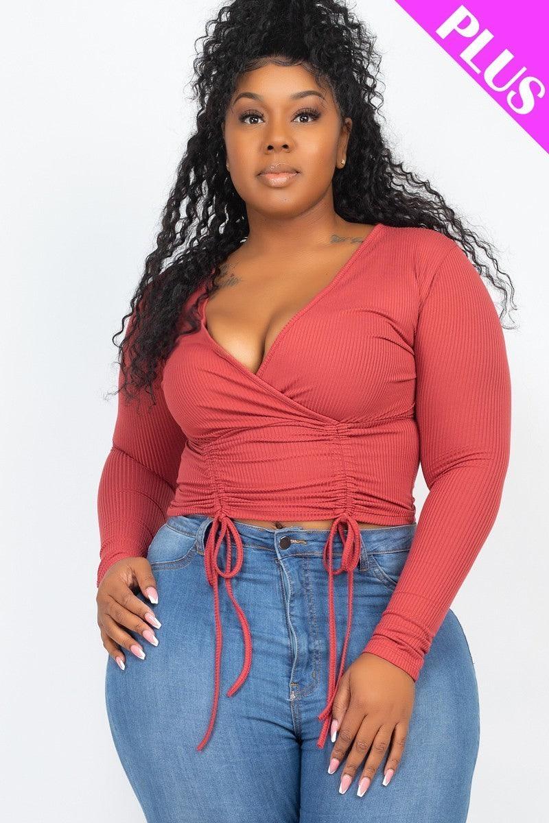 Plus Size Shirred Cropped Top - Kreative Passions