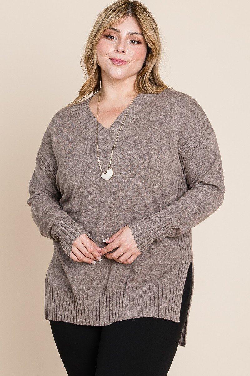 Plus Size Solid V Neck Buttery Soft High Quality High Low Two Tone Top - Kreative Passions
