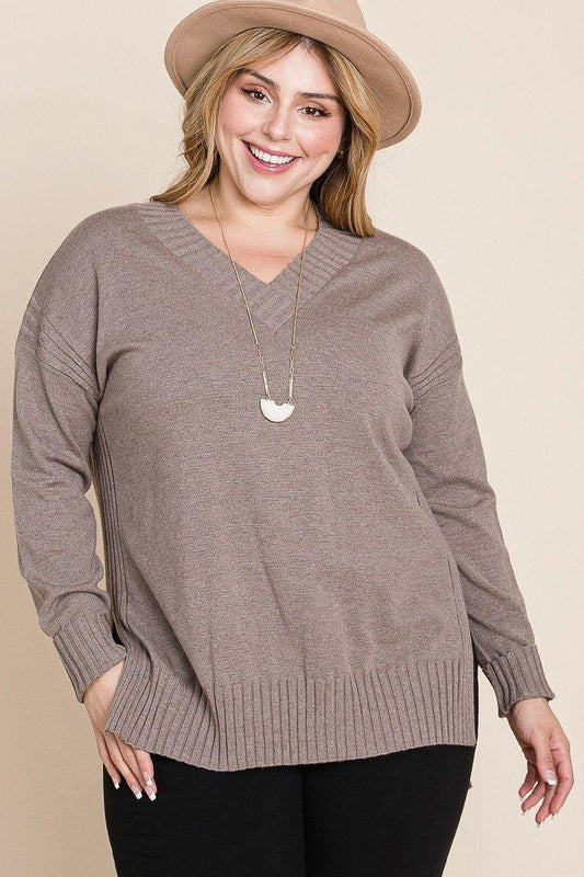 Plus Size Solid V Neck Buttery Soft High Quality High Low Two Tone Top - Kreative Passions