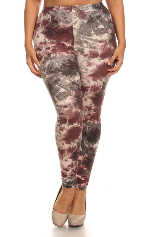 Plus Size Tie Dye Print, Full Length Leggings In A Fitted Style With A Banded High Waist - Kreative Passions