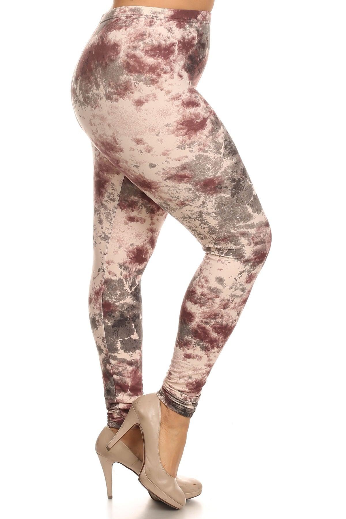 Plus Size Tie Dye Print, Full Length Leggings In A Fitted Style With A Banded High Waist - Kreative Passions