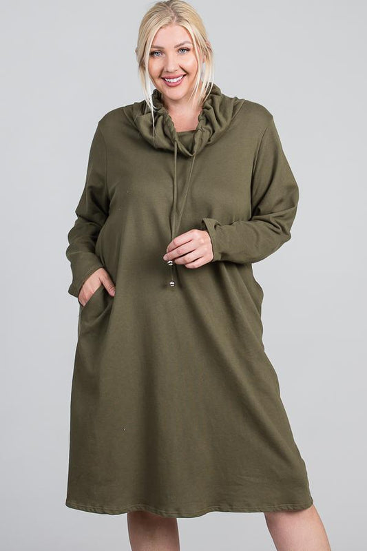 Plus Size Turtleneck Hidden Pocket Long Sleeve Maxi Dress - Kreative Passions