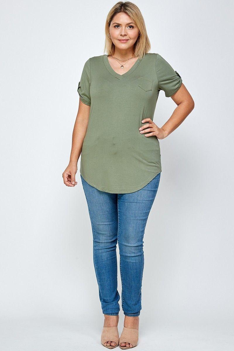 Plus Solid Knit V-neck Top - Kreative Passions