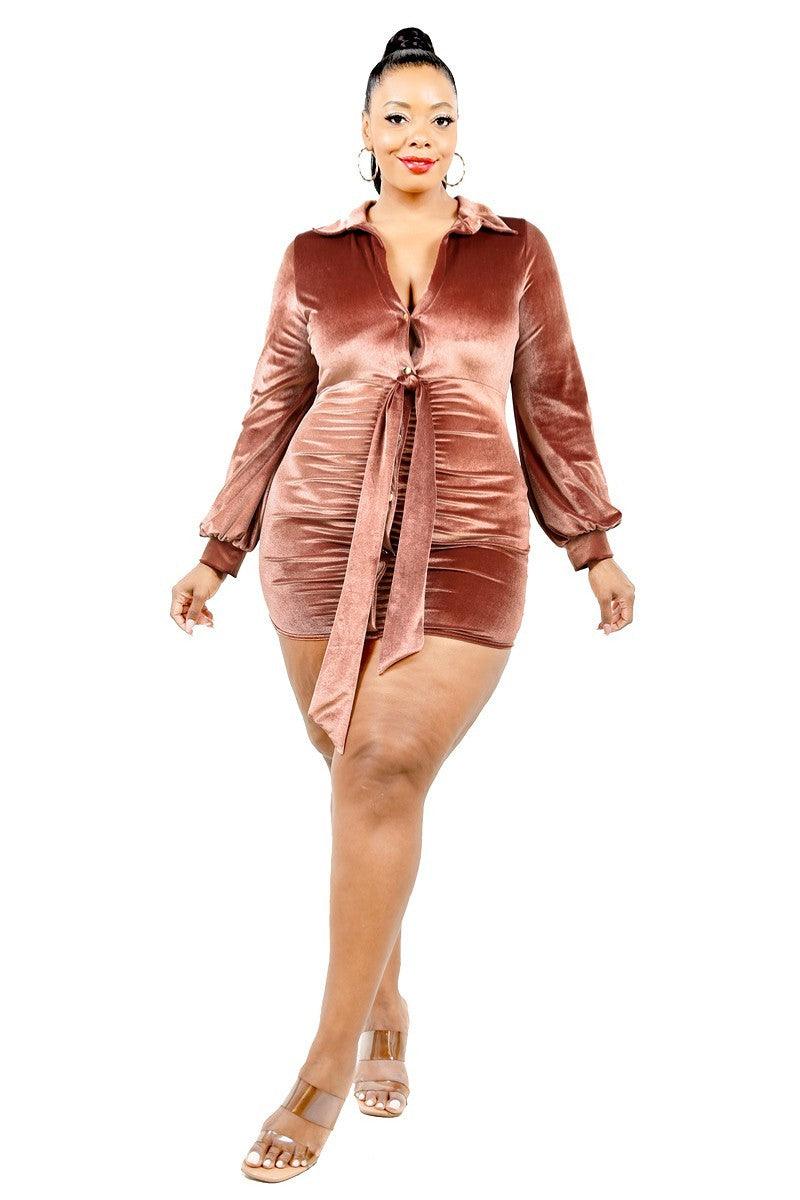 Plus Velvet Bishop Sleeve Mini Dress - Kreative Passions