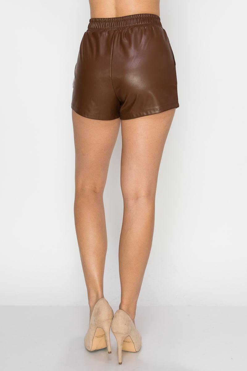 Pocketed High-rise Faux Leather Shorts - Kreative Passions