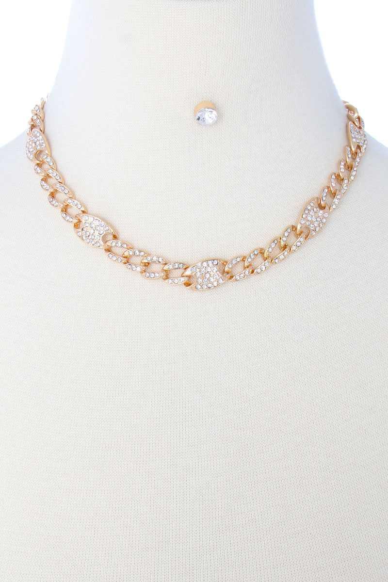Rhinestone Pave Chain Necklace Earring Set - Kreative Passions