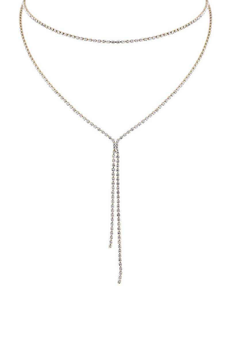 Rhinestone Simple Lariat Layer Necklace - Kreative Passions