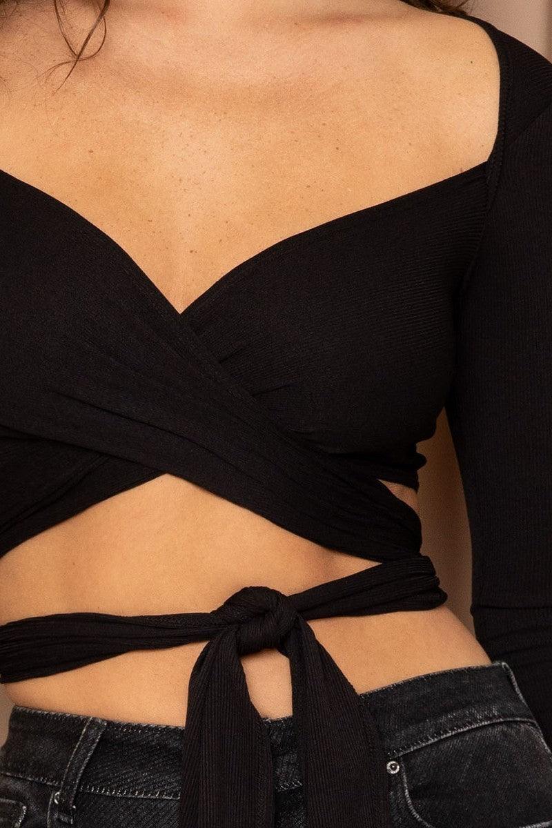 Ribbed Long Strap Wrap Tie Crop Top - Kreative Passions