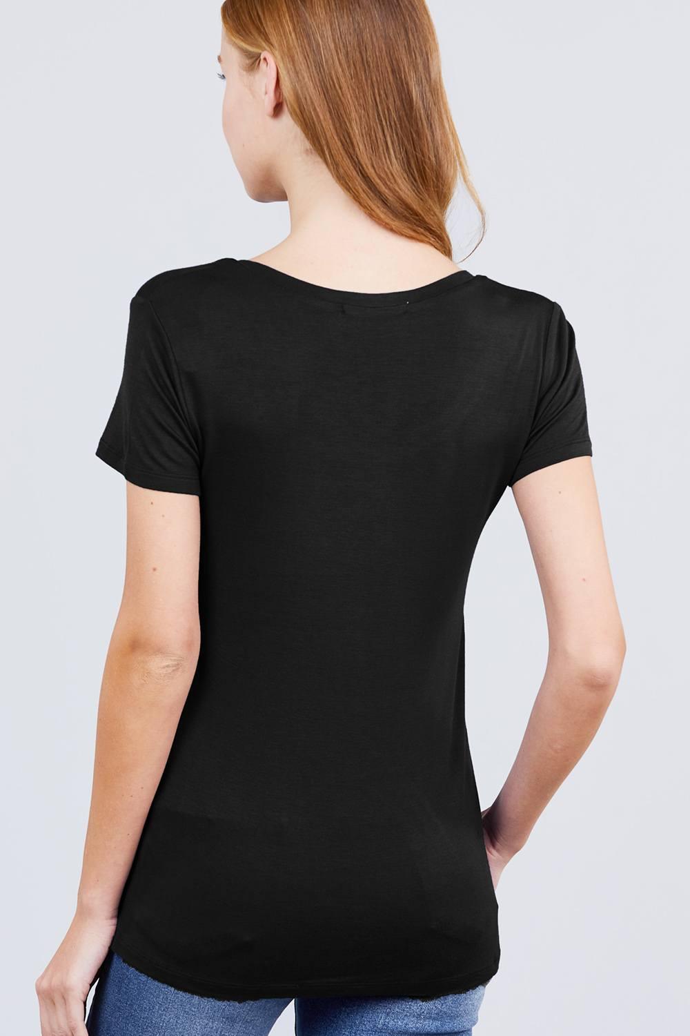 Short Sleeve Scoop Neck Top With Pocket - Kreative Passions