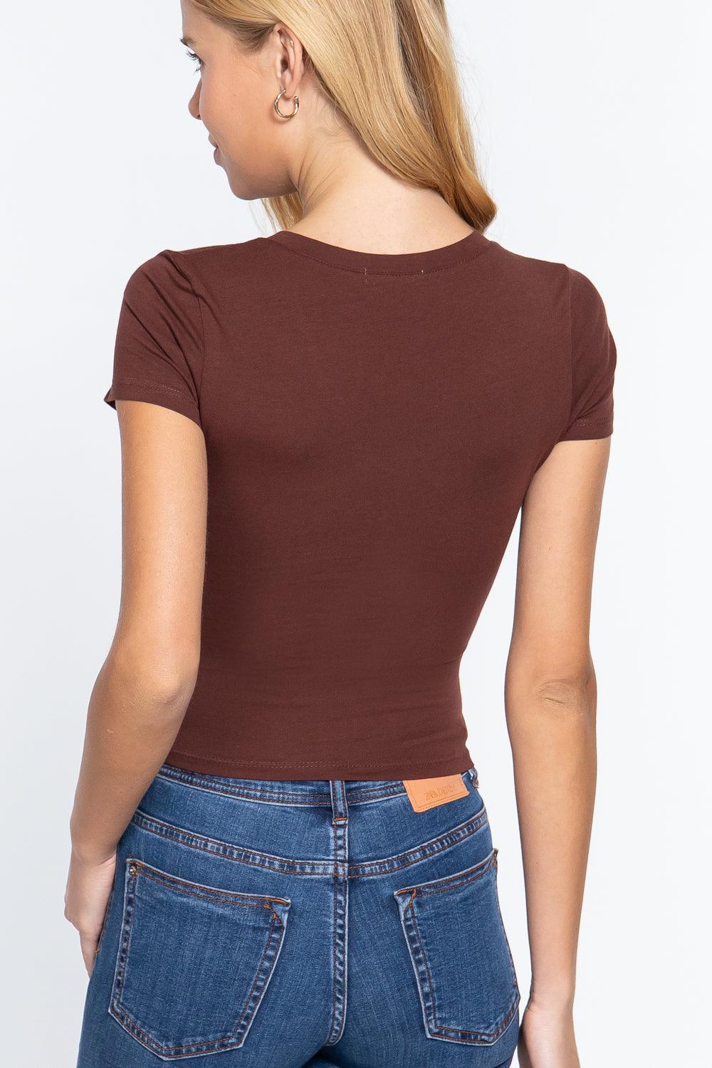 Short Sleeve V-neck Crop Top - Kreative Passions