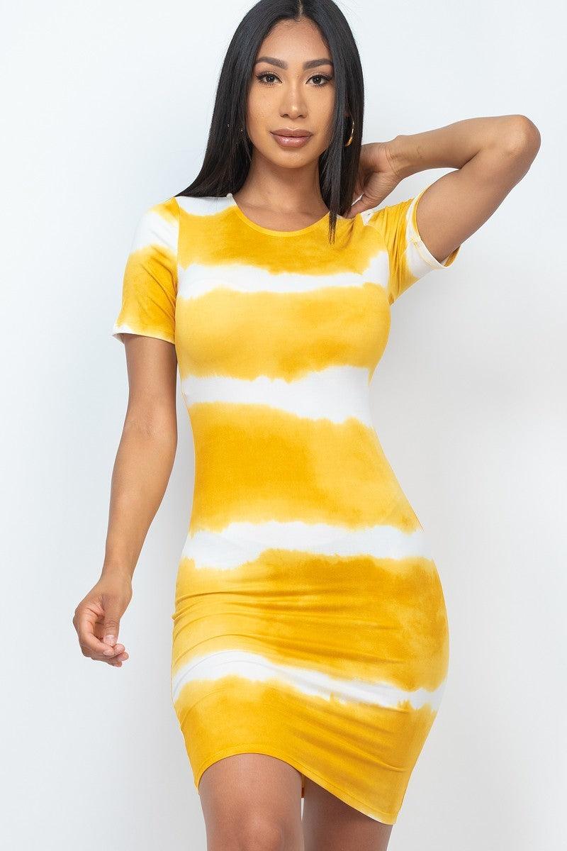 Stripe Tie-dye Printed Midi Dress - Kreative Passions