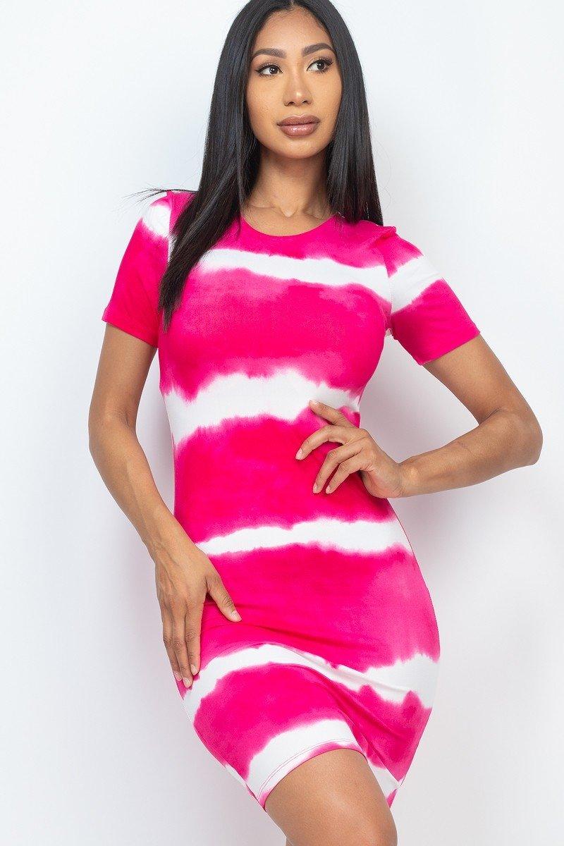 Stripe Tie-dye Printed Midi Dress - Kreative Passions